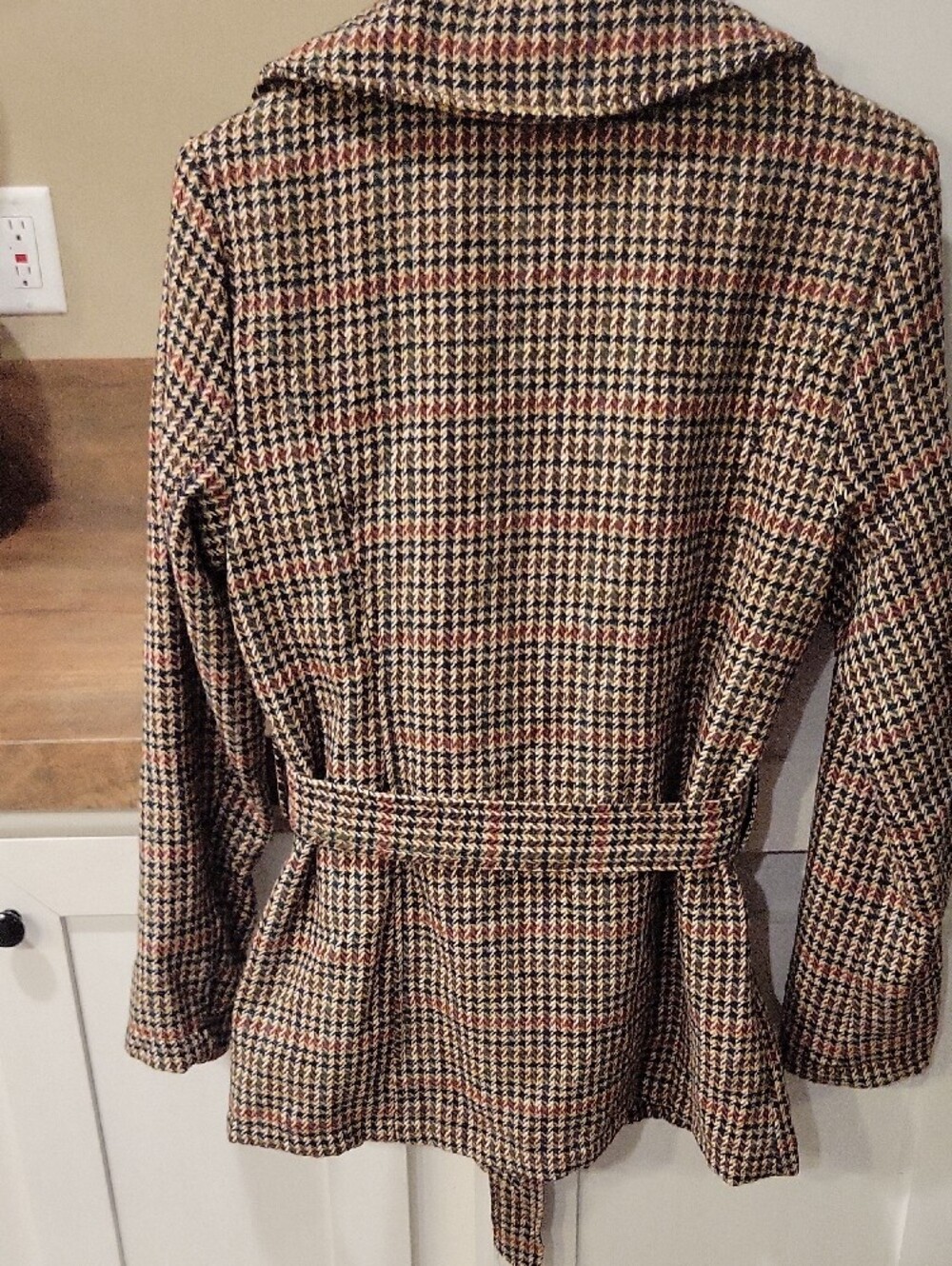 Me Jane Brown Multi Houndstooth Belted Trench Coat - Picture 6 of 9